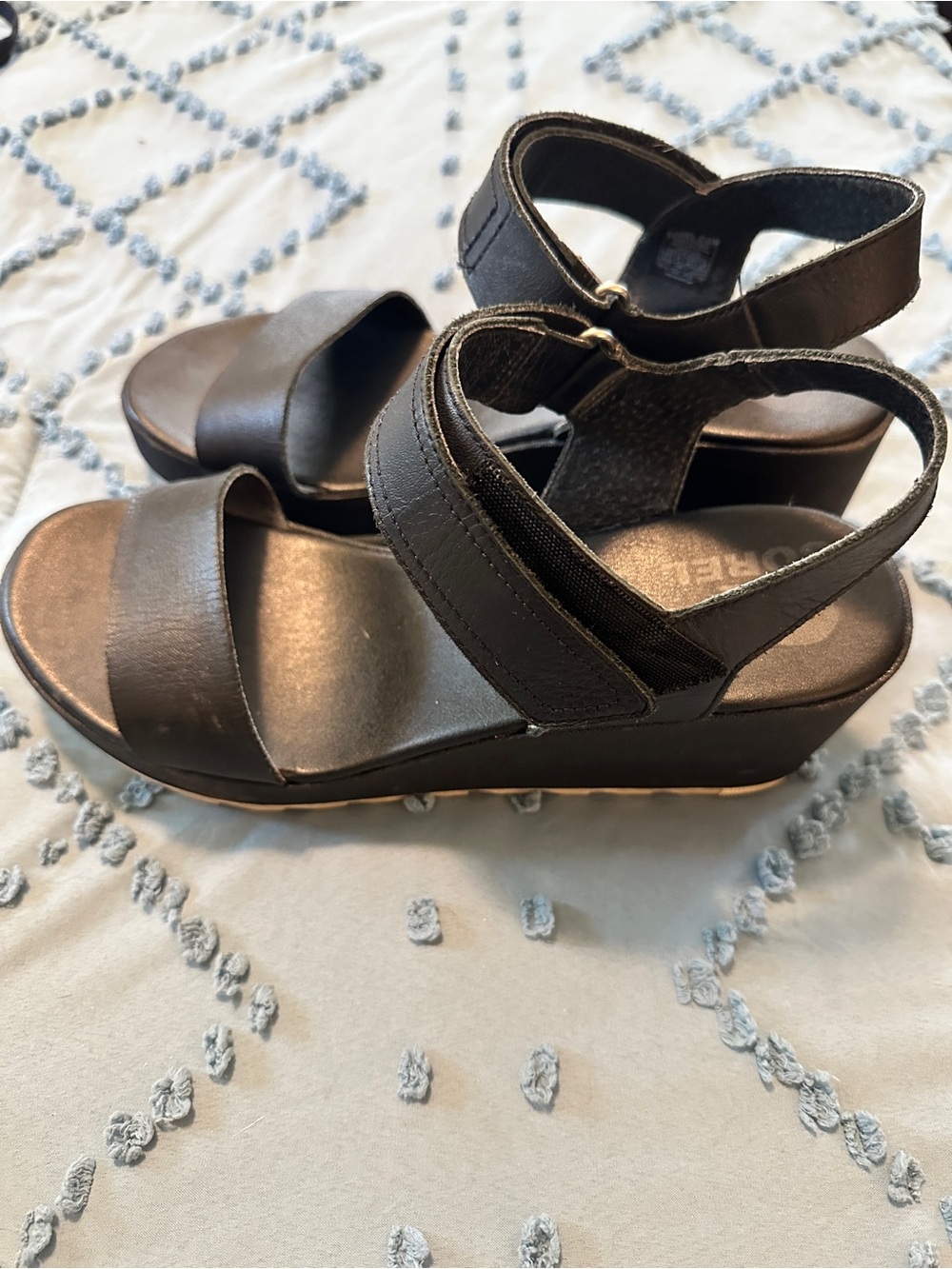 Women's Sorel Black Platform Sandals with Velcro Straps